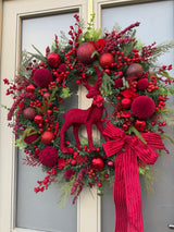Ultra luxury collection burgundy and red deer Christmas wreath