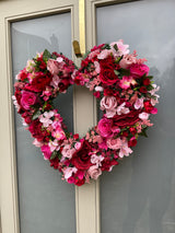 Large luxury pink and red heart wreath year round