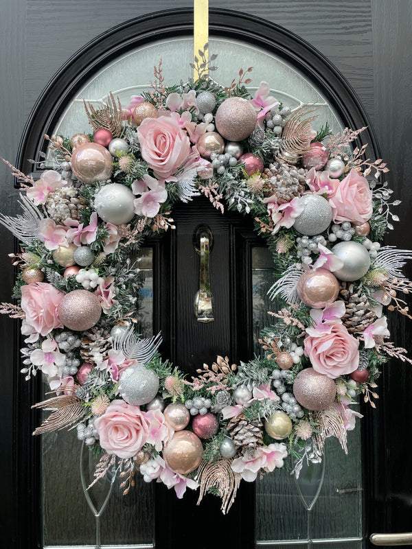 Large Luxury Pink and Silver Christmas Wreath