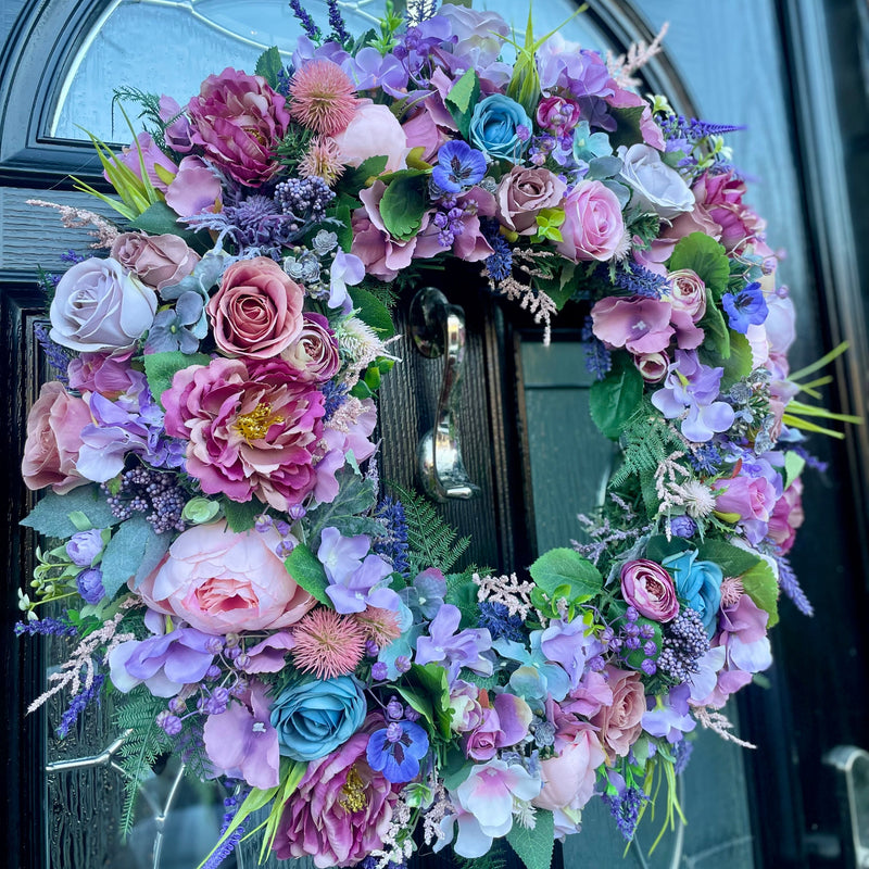 Large luxury pink and teal year round artificial wreath