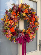 Extra large luxury purple and orange Autumn pumpkin wreath