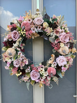 Extra large luxury artificial pink and cream autumn wreath