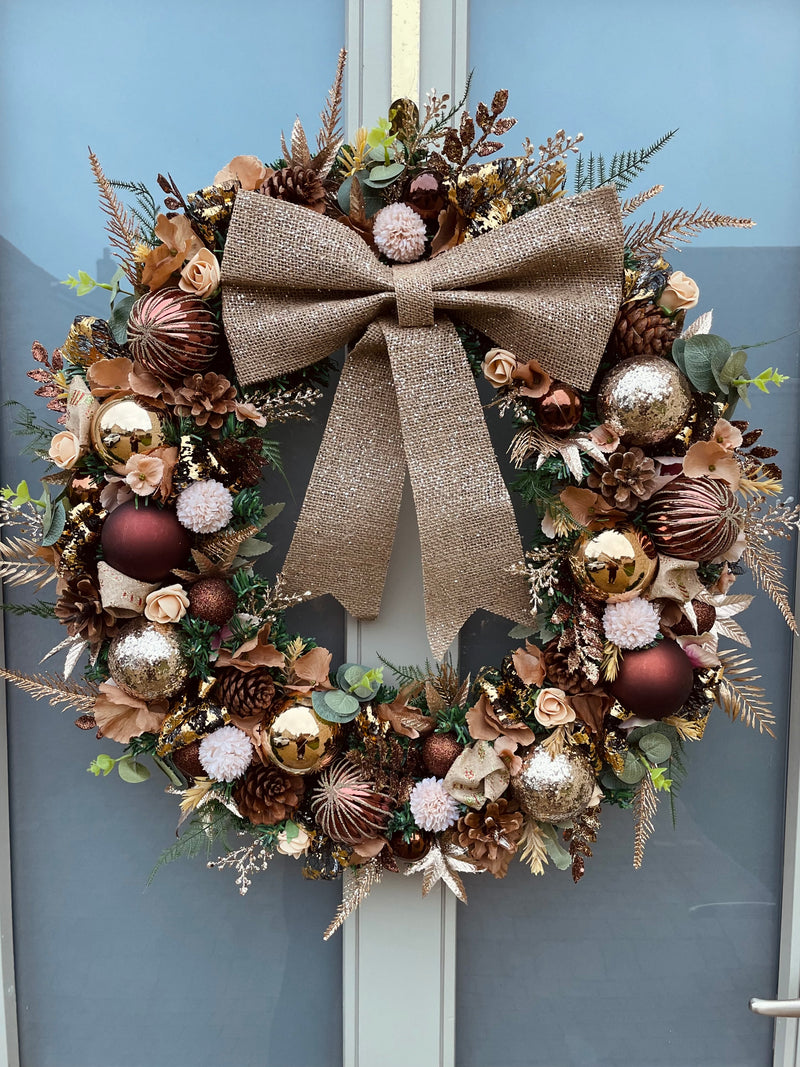 Large luxury bronze, brown and gold Christmas wreath