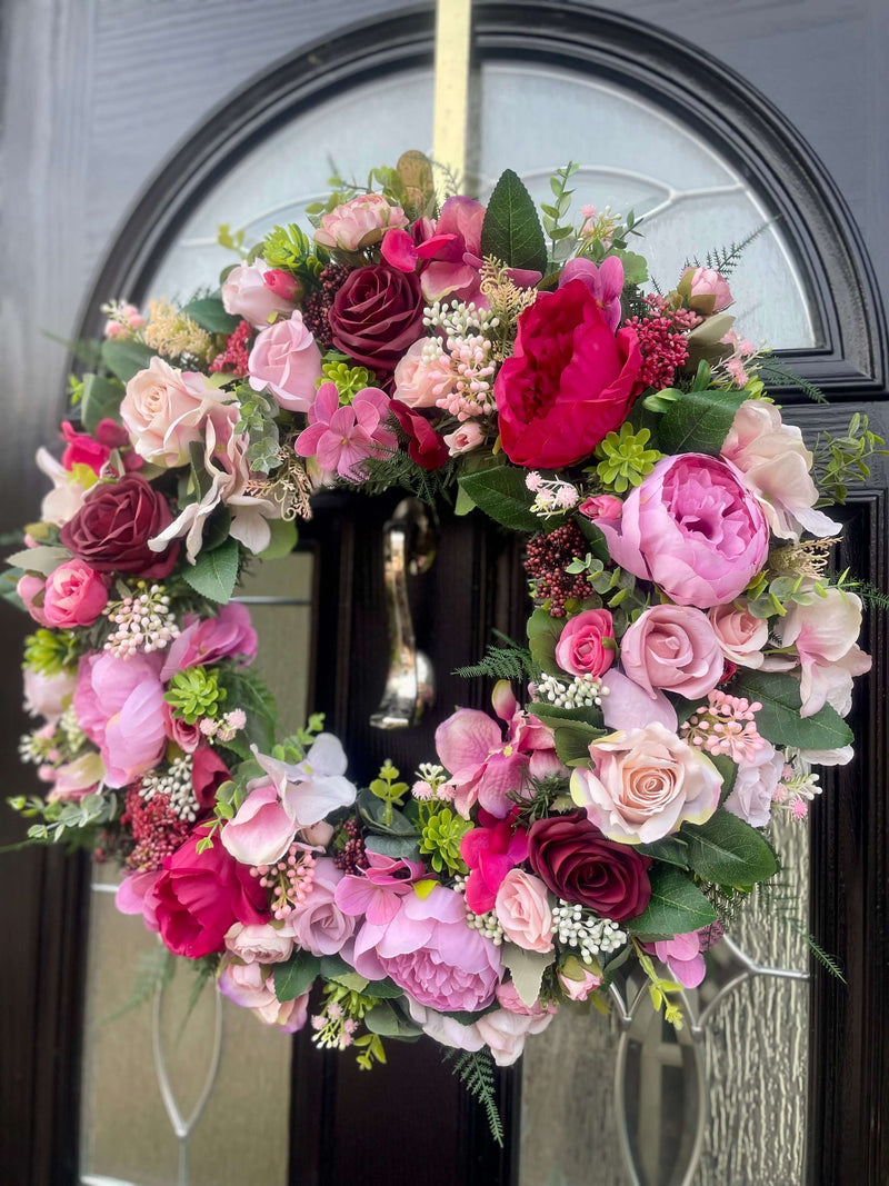 Large luxury year round pink peony and rose wreath