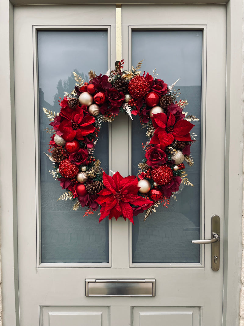 Extra large luxury red poinsettia Christmas wreath