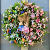 Luxury Easter “Peter & Flopsy” Split Design Wreath – 60cm Luxury Easter Bunny Door Wreath (One of a Kind)