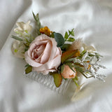 Luxury rustic nude and orange silk, preserved and pampas bridal wedding hair slide
