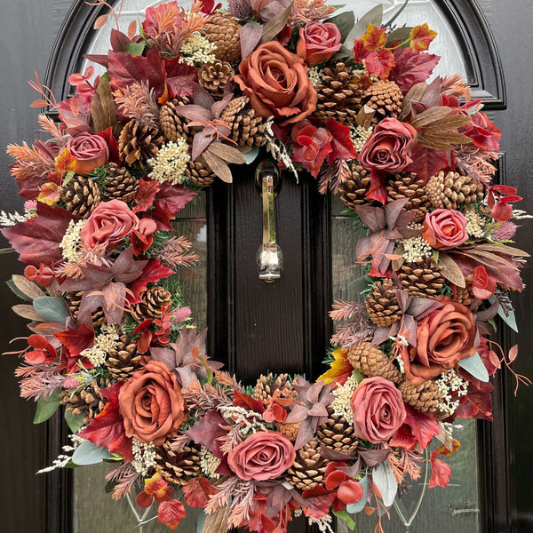 Extra Large Luxury artificial warm brown autumn wreath