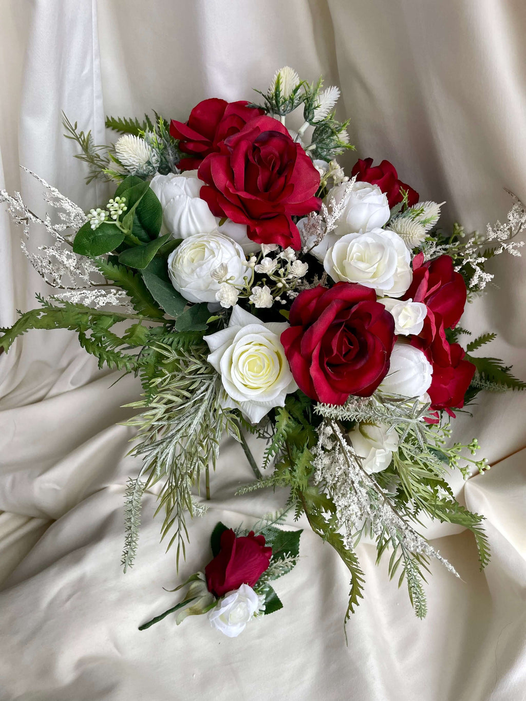 wedding bouquet red roses and white lilies Luxury red and white artificial wedding bouquet