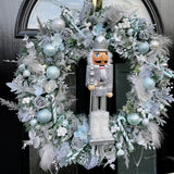 Large luxury ice blue and silver Christmas nutcracker wreath