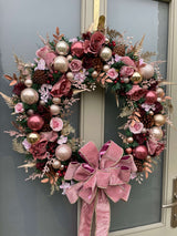 Extra large luxury christmas wreath in pink and burgundy