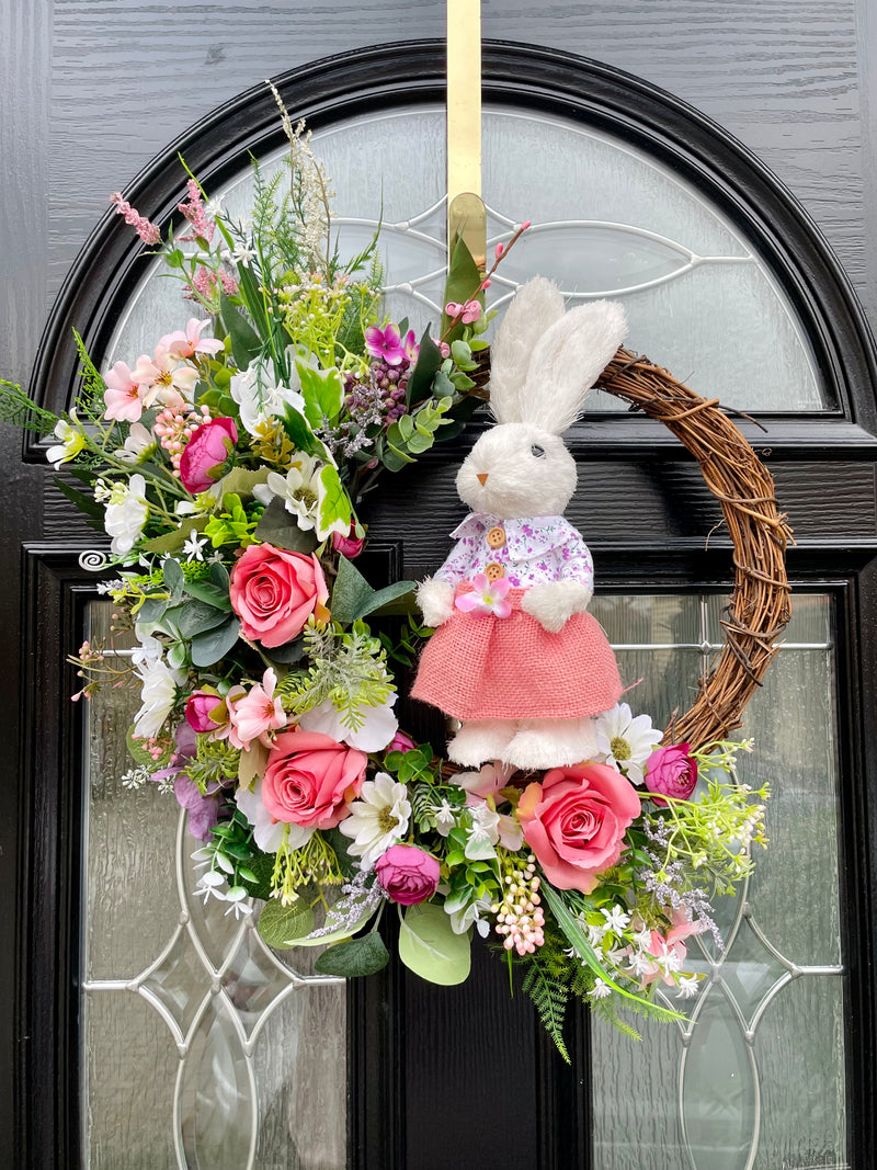 Luxury White bunny artificial Easter wreath