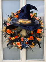 Witches hat luxury Halloween wreath blue and orange