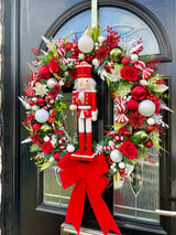 Large luxury candy cane nutcracker Christmas wreath