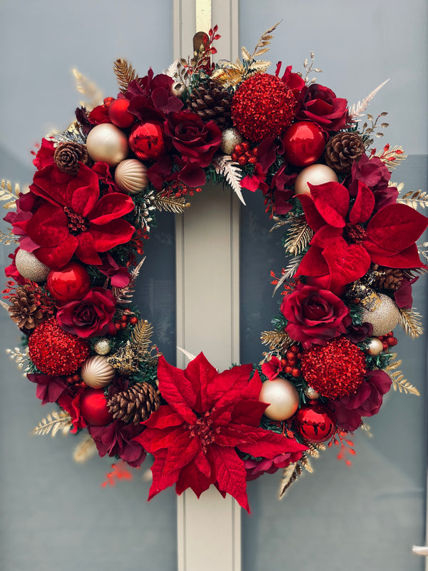 Extra large luxury red poinsettia Christmas wreath
