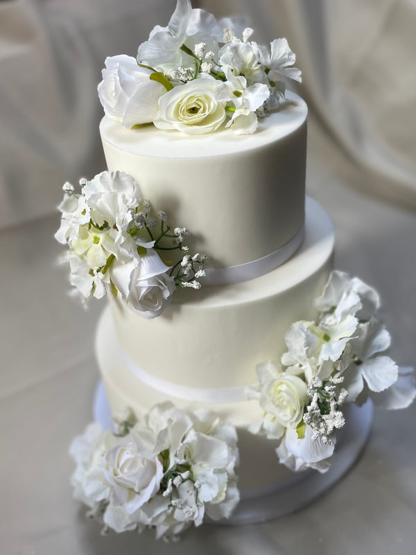 Luxury Ivory rose, gyp and hydrangea wedding cake flowers
