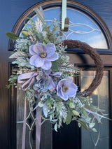 Large luxury artificial grey magnolia year round wreath