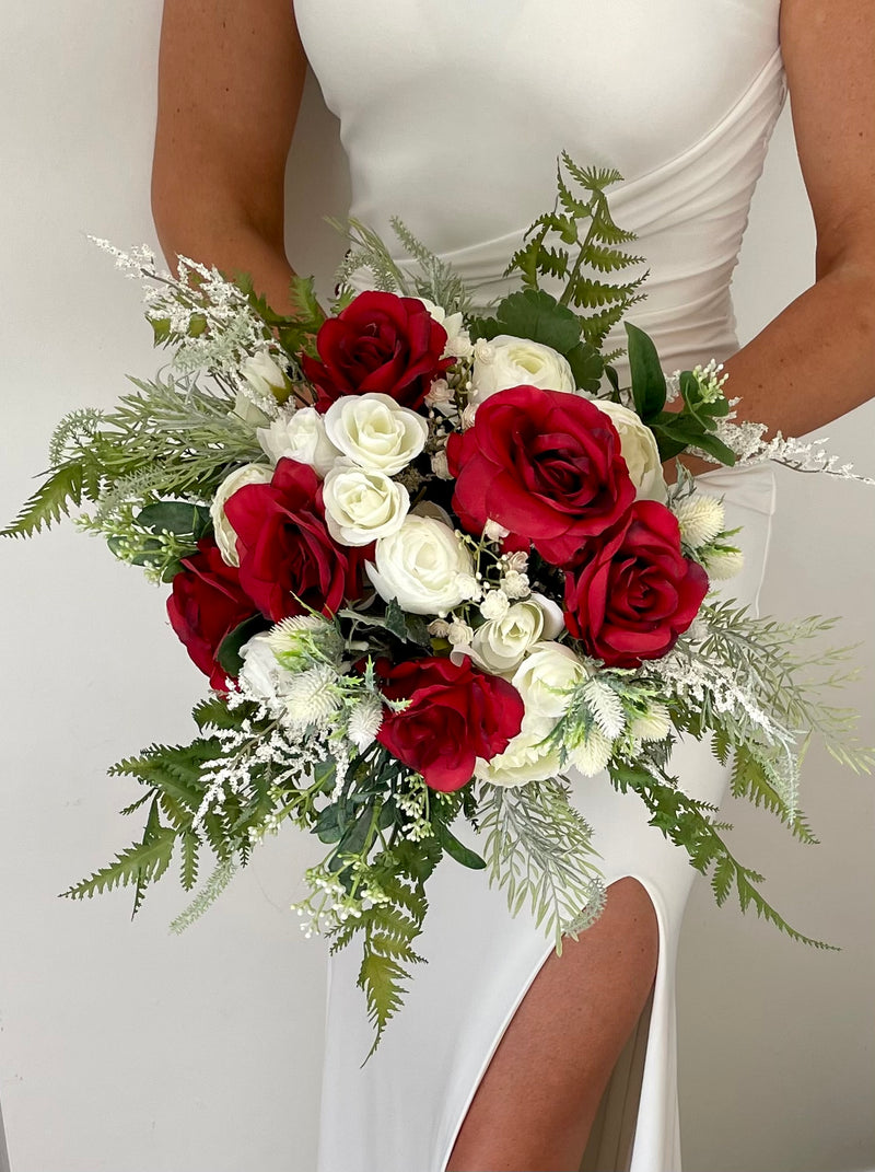 Luxury red and white artificial wedding bouquet collection