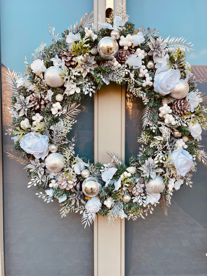 Large Luxury Winter White Snowy Christmas Wreath