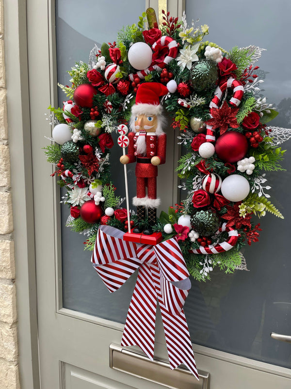 Large luxury candy cane nutcracker Christmas wreath