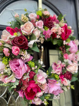 Large luxury year round pink peony and rose wreath