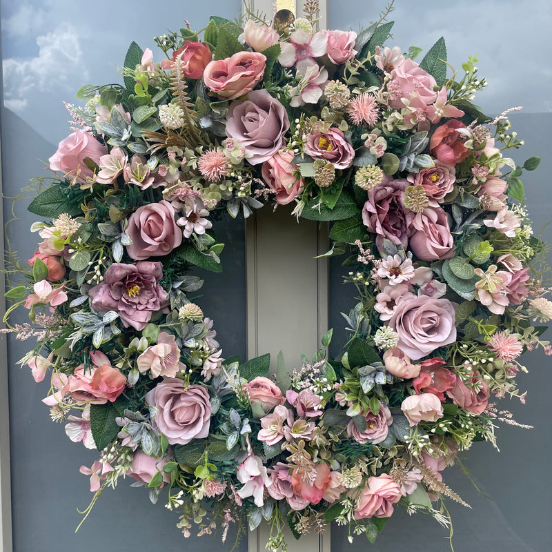 Extra large luxury artificial dusky pink rose summer wreath 