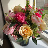 Luxury artificial grave flowers in pink and yellow