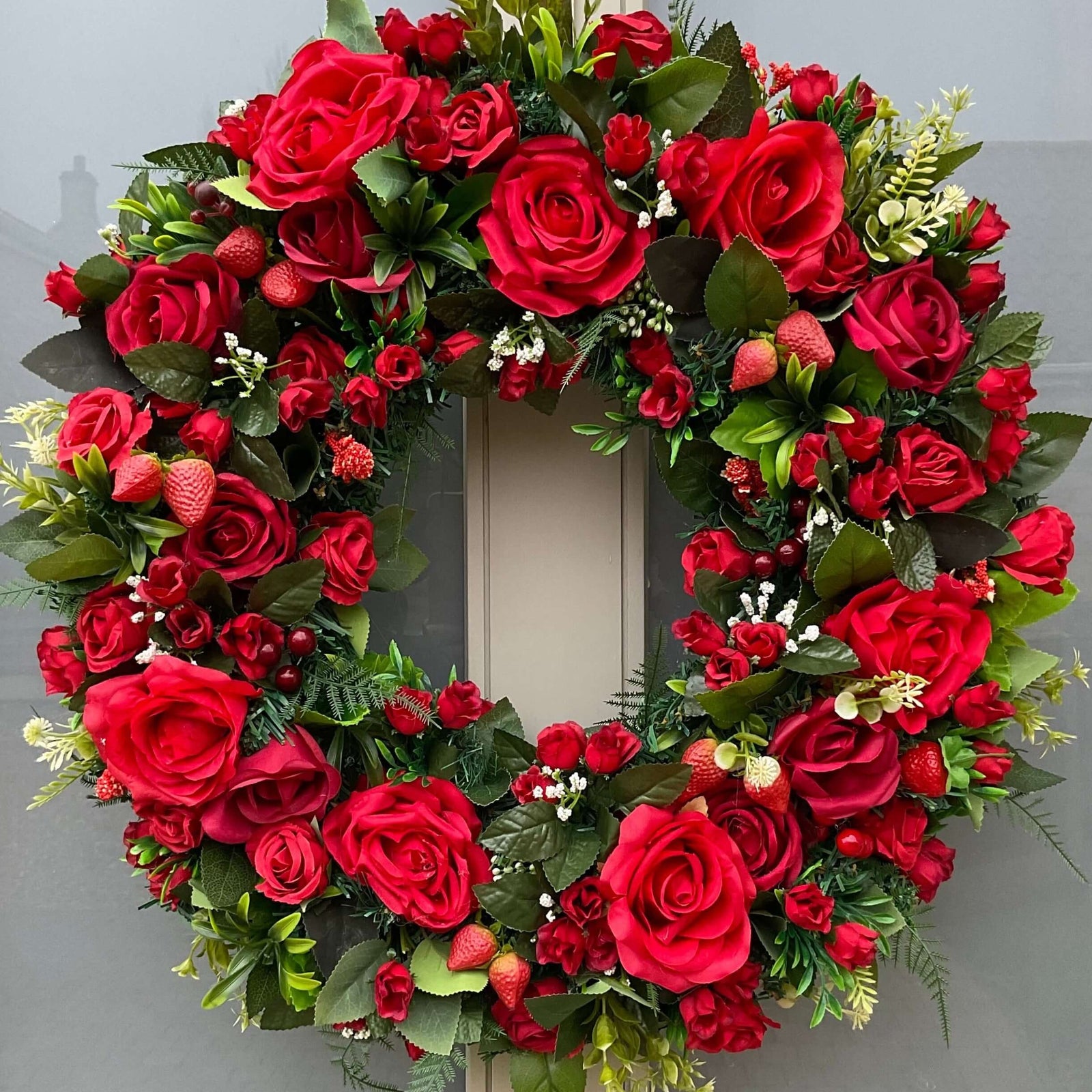 Extra large luxury red rose and strawberry wreath year round