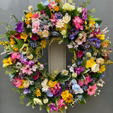 Extra large luxury artificial wildflower multicolour wreath for front door