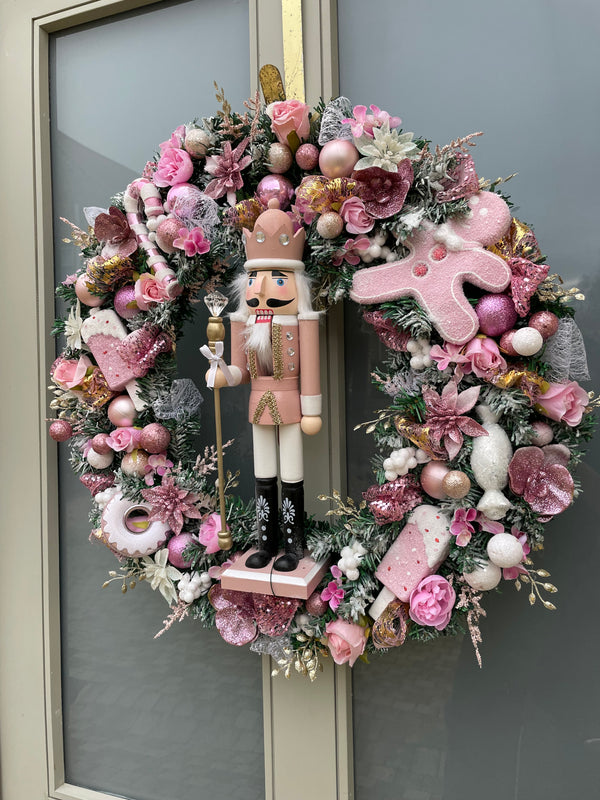 Large luxury pink nutcracker Christmas wreath