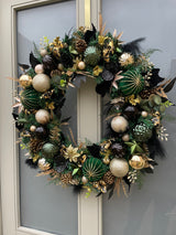 Extra large luxury green, black and gold Christmas wreath
