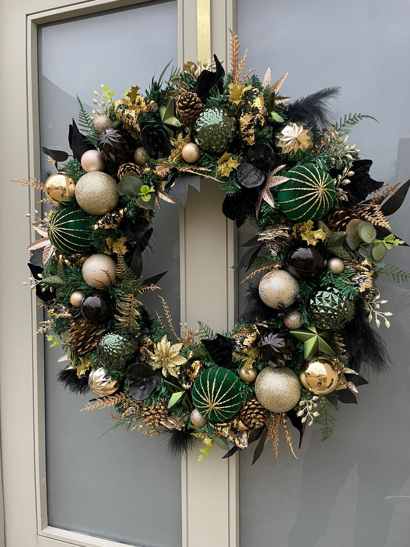 Extra large luxury green, black and gold Christmas wreath