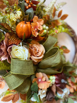 Luxury Rustic Green and Orange Autumn Half Wreath