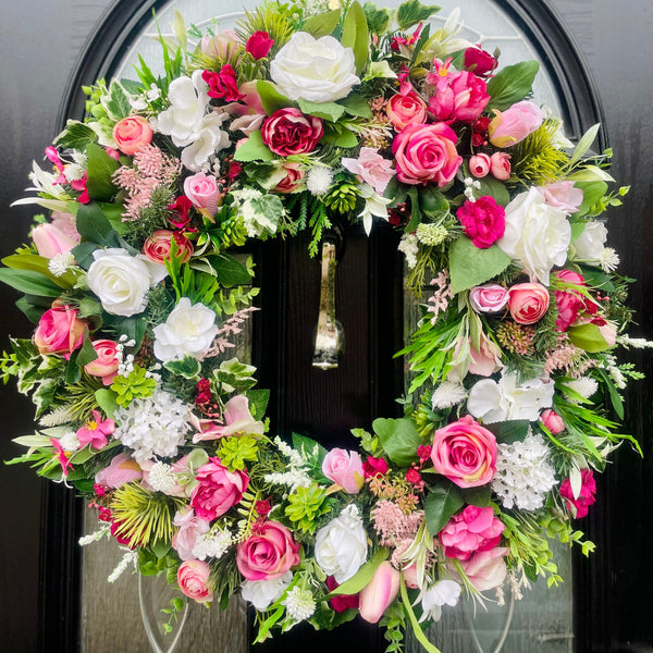 Extra large luxury summer wreath pink and white