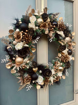 Extra large luxury black and gold Christmas wreath (ready to ship)