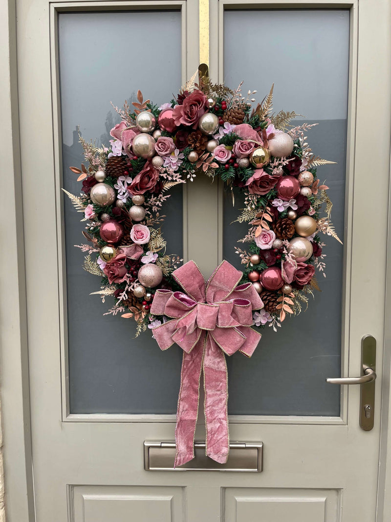 Extra large luxury christmas wreath in pink and burgundy