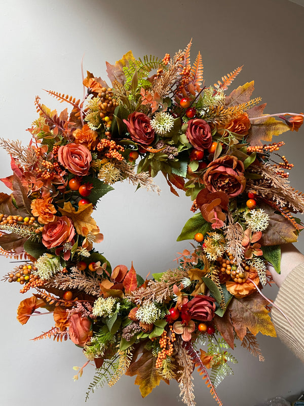 Luxury artificial burnt orange autumn wreath