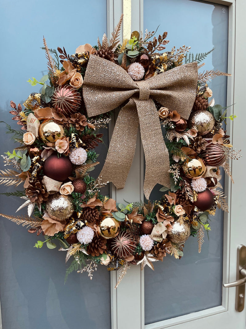 Large luxury bronze, brown and gold Christmas wreath