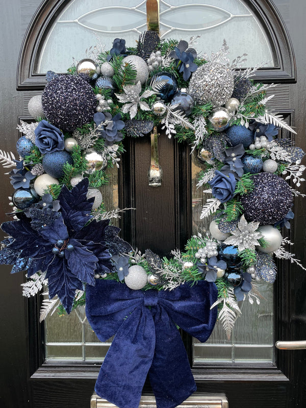 Extra large luxury navy blue and silver Christmas wreath