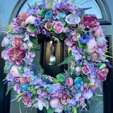 Large luxury pink and teal year round artificial wreath