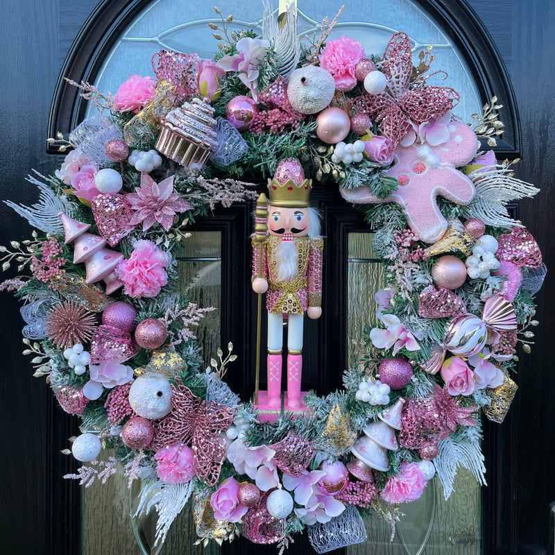 Large luxury pink nutcracker Christmas wreath