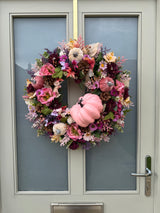 Large luxury pink pumpkin autumn wreath