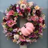 Large luxury pink pumpkin autumn wreath