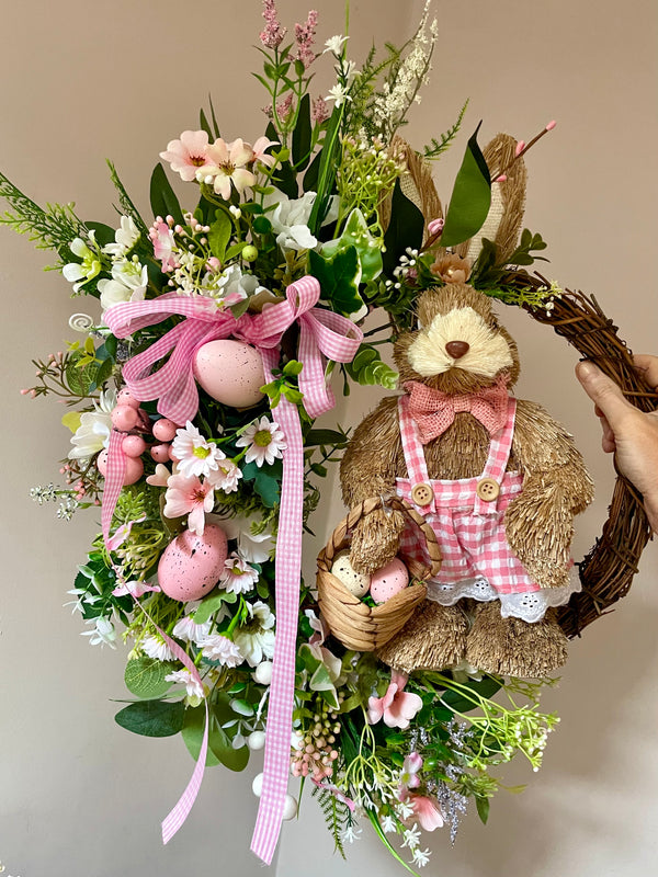 Luxury pink bunny Easter wreath