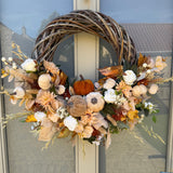 Luxury artificial half Autumn rustic pumpkin wreath