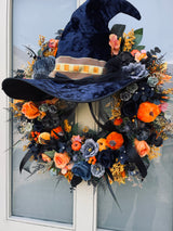 Witches hat luxury Halloween wreath blue and orange