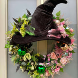 Large luxury Wicked theme Christmas wreath pink and green