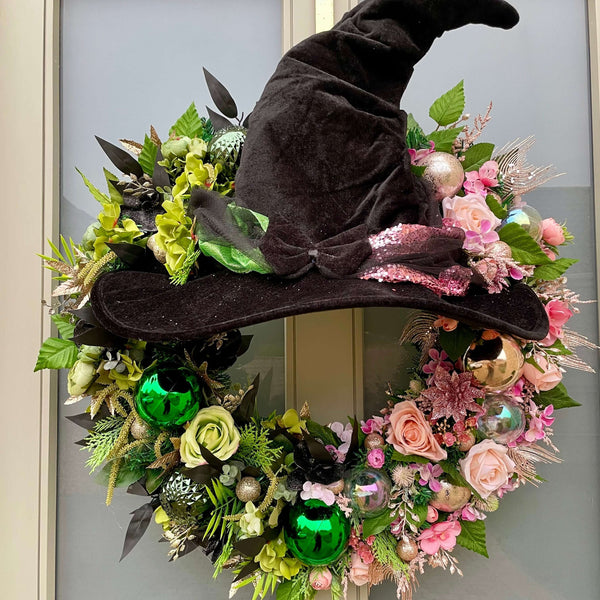 Large luxury Wicked theme Christmas wreath pink and green