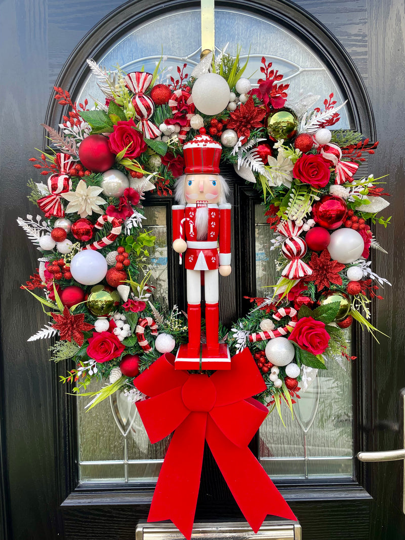 Large luxury candy cane nutcracker Christmas wreath