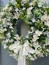 Extra large Luxury Artificial White Baby's Breath with Bow Front Door Wreath Year Round